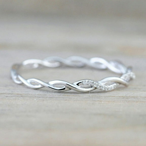 K-KED Hot Selling New Women's Twisted Rope Ring with Micro Inlaid Zircon Ring-silvery-9