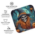 thumbnail image 3 of Yiaed Cartoon Pumpkin Skull Print Leather Coasters for Drinks - Cup Coasters Coffee Table Kitchen Table Bar, Home & Office Gifts Handmade Drink Coasters-Square, 3 of 6