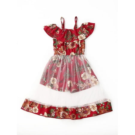 

Toddler Infant Baby Girl Summer Clothes Floral Ruffles Sleeveless Off Shoulder Princess Mesh Dress Sundress Beach Party