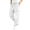 thumbnail image 2 of Spazoro Boys Corduroy Cargo Pants with Multi‑Pockets, Straight Leg Solid Color Drawstring Loose Fit Elastic Waist Casual Trousers for Daily Street White Size 4-5T, 2 of 7