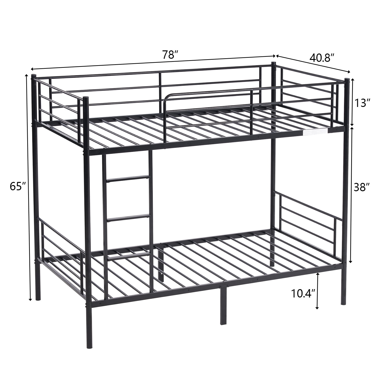 Iron Bed Bunk Bed with Ladder for Kids Twin Size Black