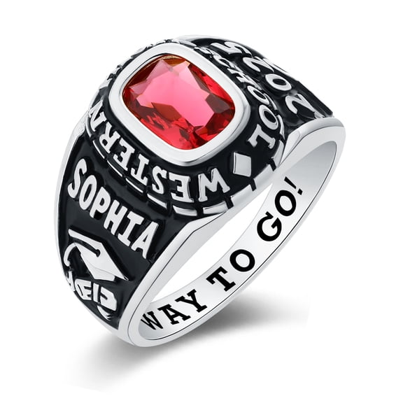 Mementos USA Custom Medium Women's Class Rings 10kt White Gold for High School and College