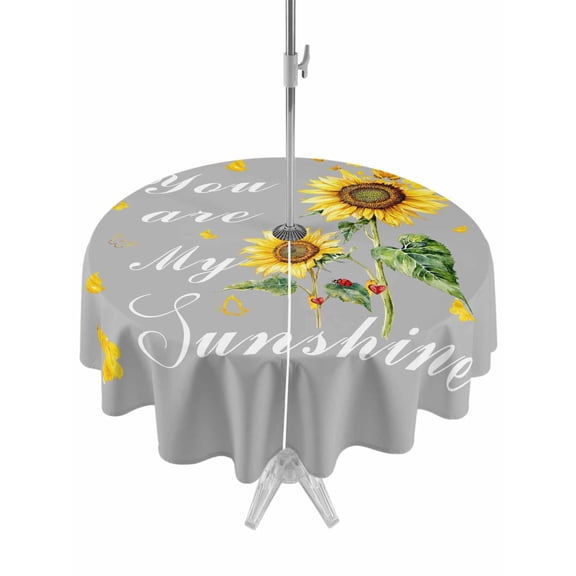Outdoor Tablecloths with Umbrella Hole & Zipper, Sunflower Round Tablecloths 60 Inch, Vintage Botanical Waterproof Table Cloth, Patio/Pool/Picnic Table Covers