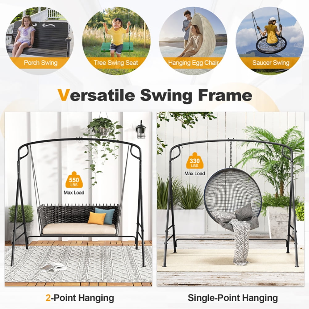 Aimee Lii Outdoor Metal Swing Frame with Extra Side Bars, Front Porch Swing, Black