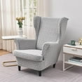 thumbnail image 3 of TOPCHANCES Wingback Chair Slipcovers, Stretch Jacquard Wing Chair Cover with Cushion Cover, Armchair Protector for Living Room Bedroom (Light Gray), 3 of 10