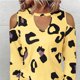 thumbnail image 3 of Blusa de manga larga con estampado hueco para mujer, informal, holgada, con hombros descubiertos, para el trabajo, 3 of 5