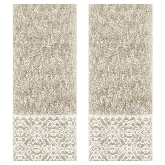 Unique Bargains Geometry Pattern Hand Towels Cotton Absorbent Soft Brown 2-Pieces