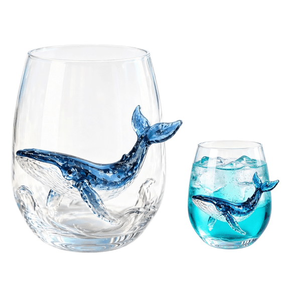 Artisanal Blue Ringed Octopus Glassware, 3D Ocean Octopus Drinking Glass with Sculpted Tentacles, Handcrafted Borosilicate Tumbler for Cocktails and Beverages, Coastal Home Decor(Whale)