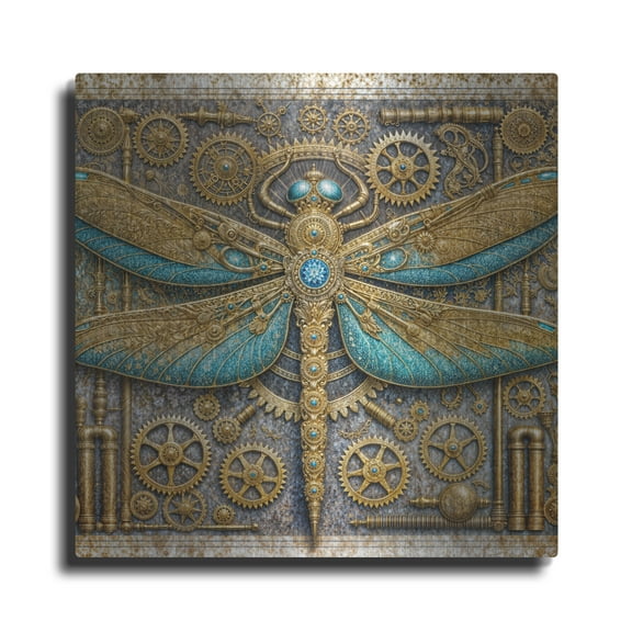 Luxe Metal Art 'Steampunk Dragonfly' by Rey Klimt Metal Wall Art, 12" x 12"