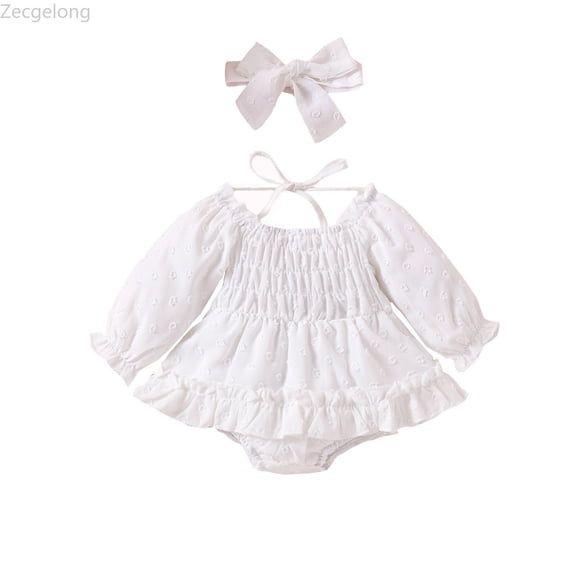 Zecgelong Baby Girl Outfit Cute Romper Long Sleeve Ruched Bodysuit Comfy Outfits Baby Girl Clothes Girls Outfits Sets Age 3-6 Months