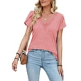thumbnail image 2 of Fangasis Women Summer Tops Short Sleeve T Shirt V Neck T-shirt Ladies Breathable Tee Loose Dailywear Pink 2XL, 2 of 4