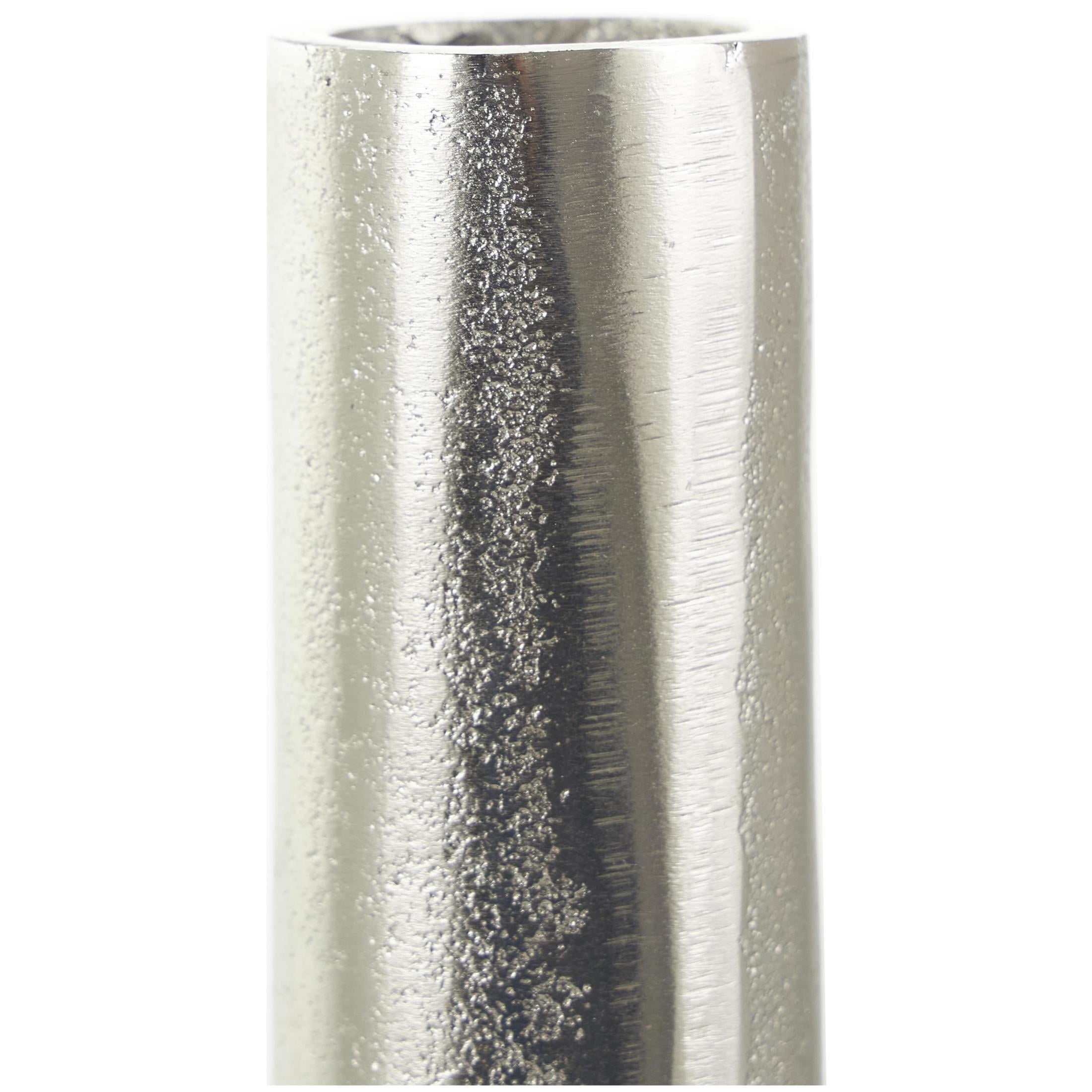 DecMode 16" Nautical Circular Silver Aluminum Metal Vase with Linear Etchings