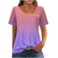 thumbnail image 5 of HomeDM Womens Square Neck Short Sleeve T Shirts Summer Going Out Tops Trendy Color Block Basics Tees S-2XL, 5 of 7