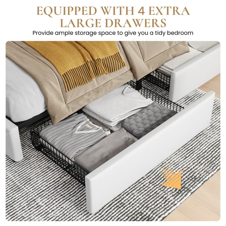 SHA CERLIN Queen Faux Leather Upholstered Bed Frame with 4