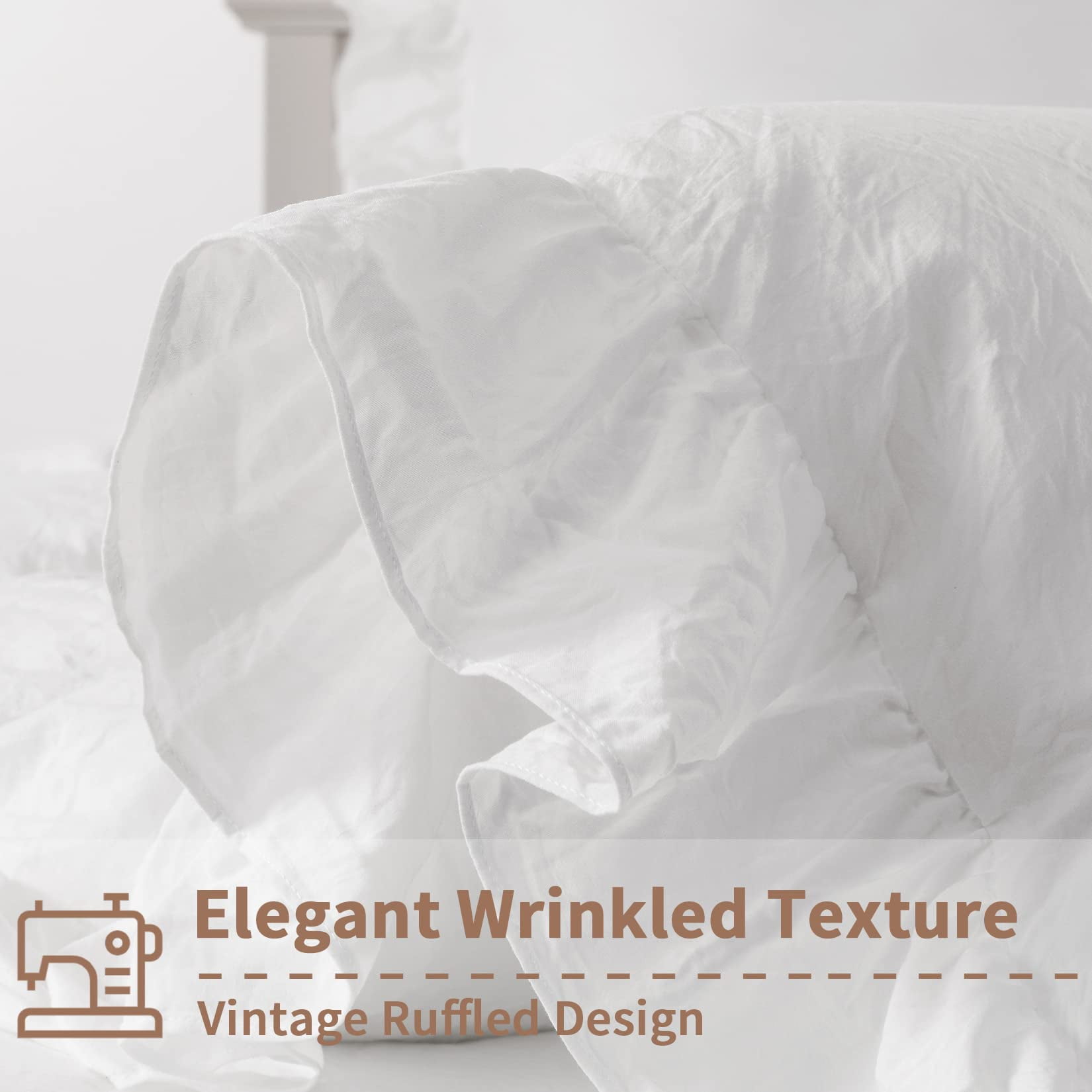 AOILE Ruffle Duvet Cover Set – 3PCS Soft Washed Microfiber, Vintage French Country Bedding, Twin/Queen/King
