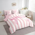 thumbnail image 3 of Feelyou Pink Watercolor Bowknot Bedding Comforter Set 7 Pieces, Chic Stripes Lines Full Bedding Set, Dreamy Princess Style Reversible Fitted Sheet Flat Sheet, Super Cozy Room Decor, 3 of 8
