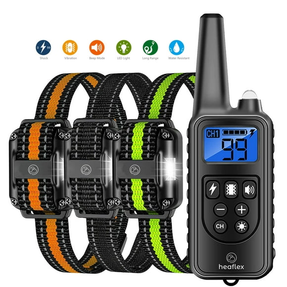 Heaflex Dog Training Electric Collar with Remote, Waterproof Rechargeable, 2600ft Dog Shock Collar with LED Light, Beep, Vibration, Shock for 3 Dogs