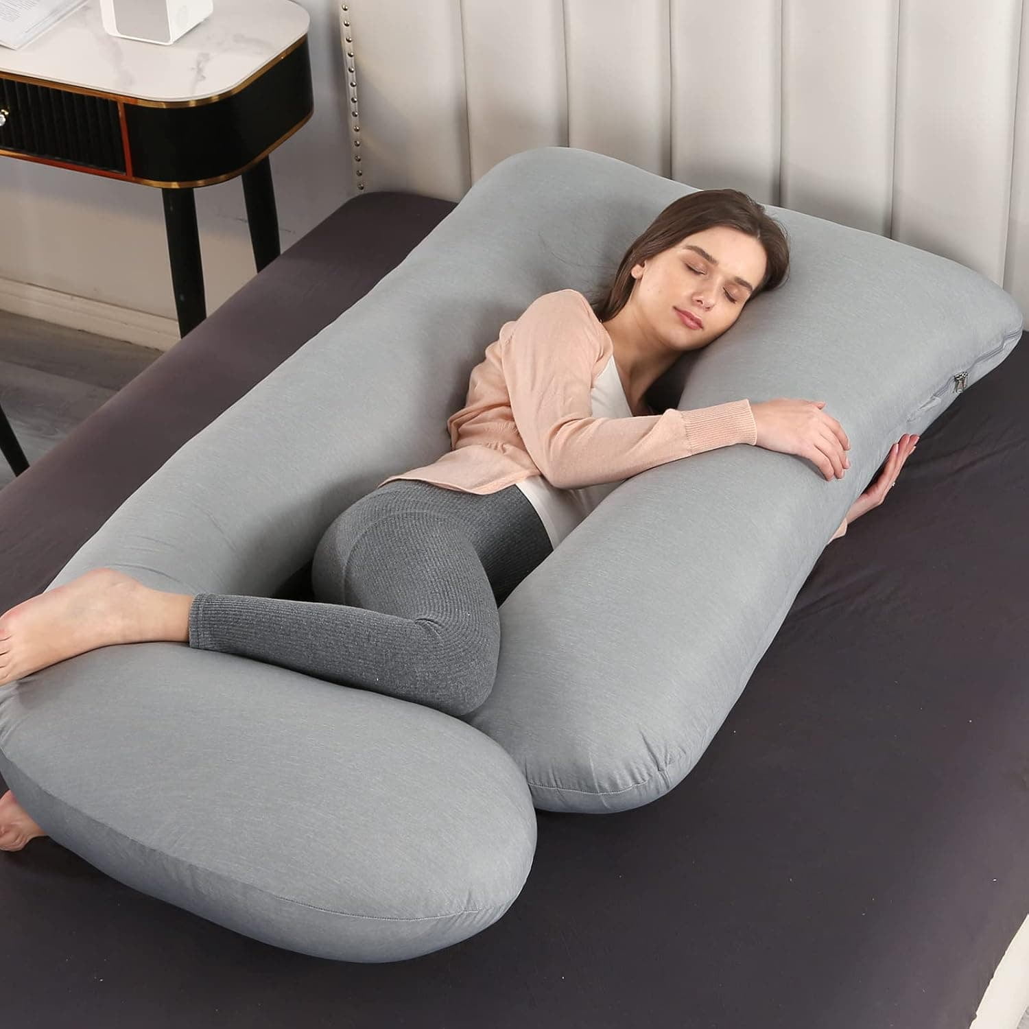 Pregnancy Pillows,U-Shape Full Body Pillow Cooling Cover Dark Grey Pregnancy Pillows for Sleeping Body for Adults,Maternity Pillow (Cooling Material,Haze Grey)