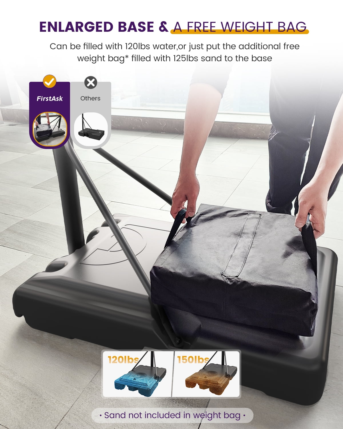 FirstAsk 44" Portable Basketball Hoop & Stand with Adjustable Height (4.9-10 ft) for Kids, Teens & Adults