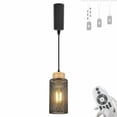 thumbnail image 1 of FSLiving Adjustable Height H Type Track Mount Timer Pendant Lighting Retro Grid Hollowing Designed Shade Wooden Socket Industrial Style, Remote Control, 2200K-6500K Decorate for Kitchen Island, 1 of 9