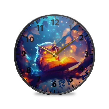 Owl Reading Wall Clock Modern Decor Acrylic Clock Golden Hands 9.5in