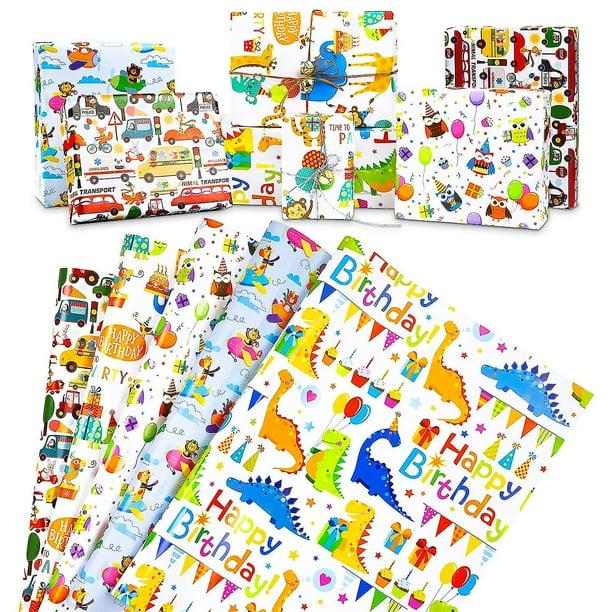 Pack 4 Papeles De Regalo Animalitos Para Comunión Y Bautizo - 50x70 Cm - Diseño Blanco Con Animales - Papel 100g/m² - Ideal Para Cumpleaños Infantiles