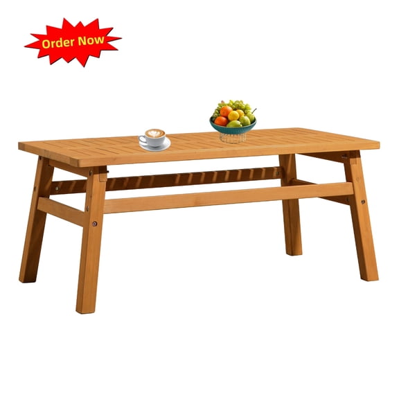 Tcbosik 42 inch Outdoor Wood Coffee Table, Accent Table for Living Room, Lawn, Patio, Poolside, Teak Color