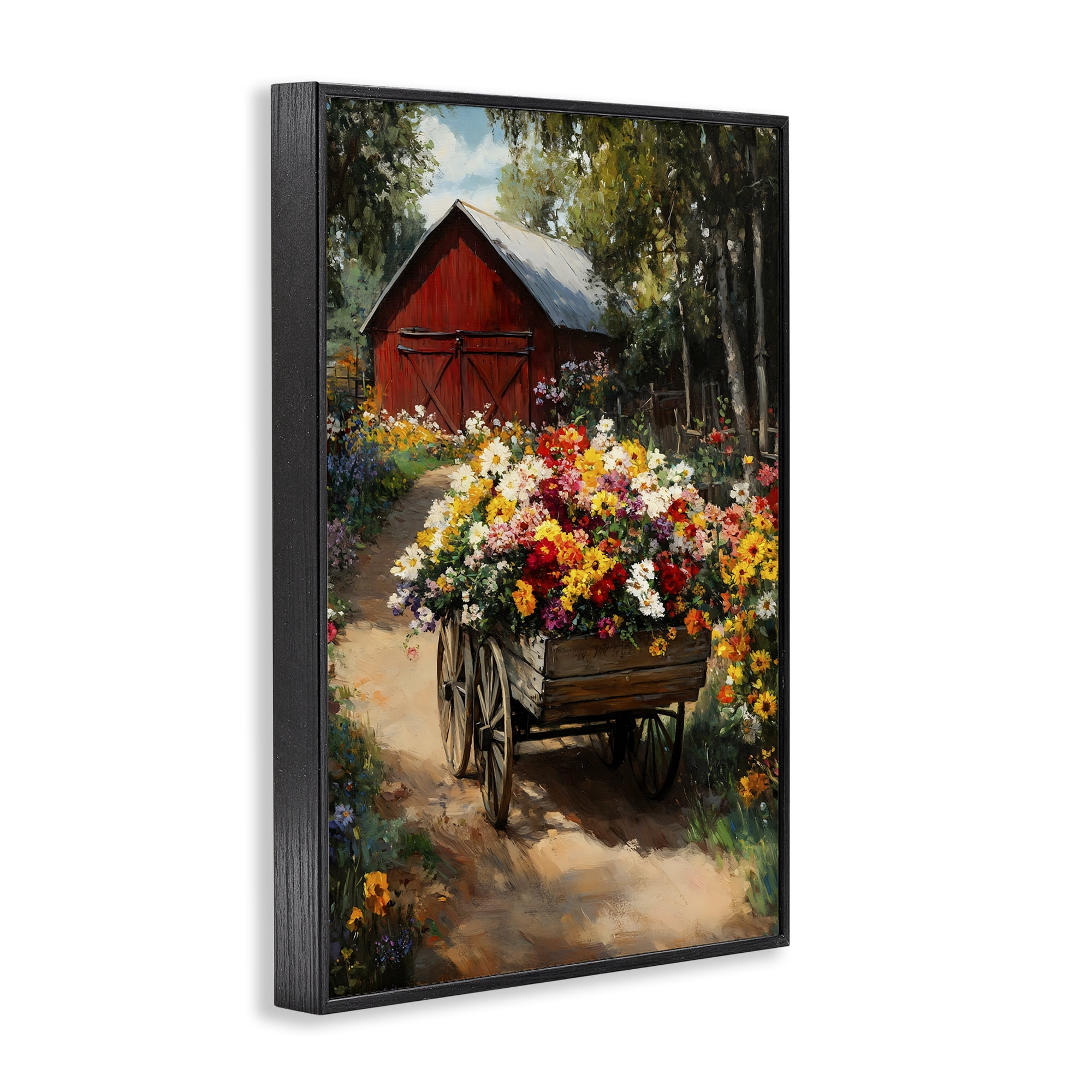 Stupell Industries Floral Wagon in Summer Garden Black Framed Giclee Art, design by Franklyn Gregory