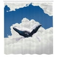 thumbnail image 3 of Animal Decor Shower Curtain, Giant Creature of the Oceans Big White Whale Floats in Clear Open Sky Art, Fabric Bathroom Set with Hooks, 69W X 84L Inches Extra Long, Blue and White, by Ambesonne, 3 of 3