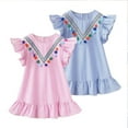 thumbnail image 5 of WOLLED Baby Toddler Girl Summer Striped Dress Linen Ruffle Sleeveless Casual Dresses Kids Summer Sundress Beach Onesies Skirt for 1-8 Years Old, 5 of 10
