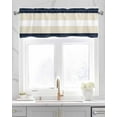 thumbnail image 2 of Navy Blue Beige Stripe Kitchen Valances for Windows Farmhouse Linen Window Valance Curtain for Living Room Window Treatment Modern Art Horizontal Striped Valance Rod Pocket Topper Drape, 60 x 18 Inch, 2 of 6