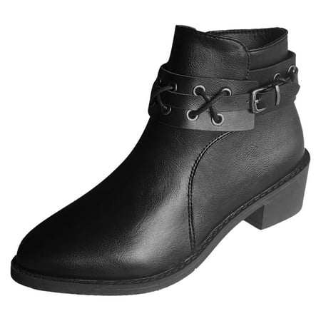 OJSFQUFP Winter Womens Boots Retro Denim Metal Belt Short Boots Women s Shoes New Women s Heel Sleeve Comfortable Fall Shoes Combat Boots for Women Black 40