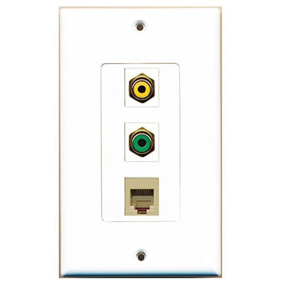 RiteAV - 1 Port RCA Yellow and 1 Port RCA Green and 1 Port Phone RJ11 RJ12 Beige Decorative Wall Plate Decorative