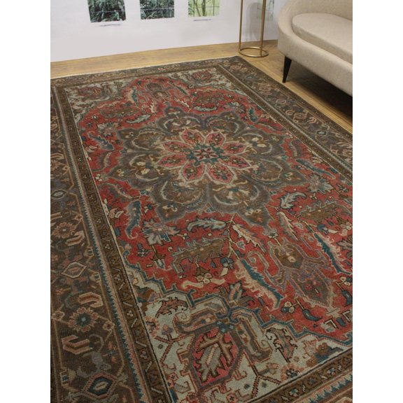 Fine VTG Brinley Brown/Rose Rug, 7'0" x 10'6"