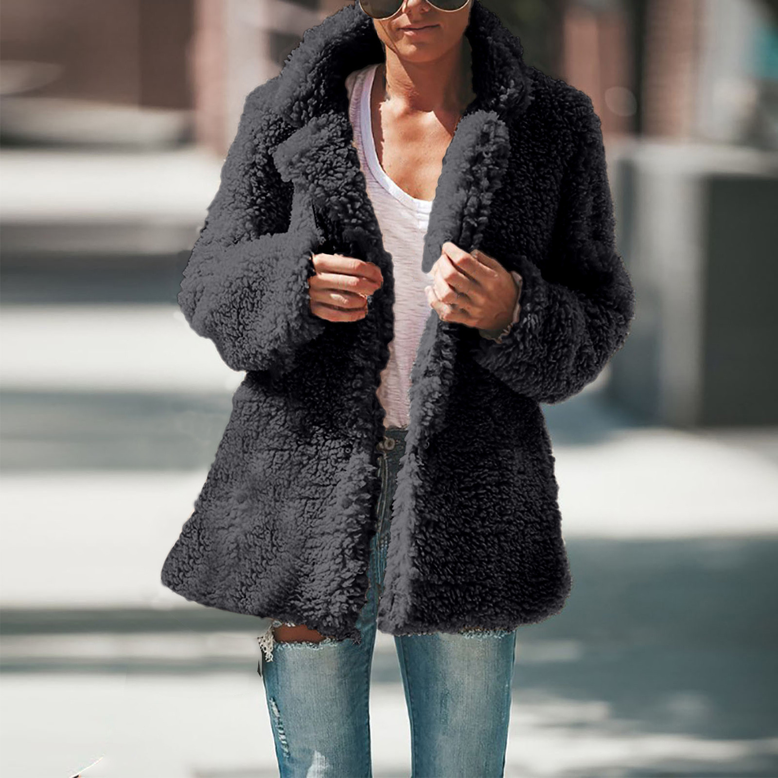 Veste En Peluche Femme - Sans Capuche, Col Montant, Doublure Polaire, Pour Mi-saison Et Hiver