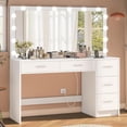 thumbnail image 2 of Vanity Desk with Mirror and Lights, Makeup Vanity with 5 Drawers and 3 Storage Shelves, 3 Color Modes & Adjustable Brightness Dressing Table, Vanity Desk for Bedroom, White, 2 of 17