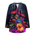 thumbnail image 4 of Linen Pullover Blouses for Womens Flower Printed Henley Neck Tunic Blouse Light Warm Long Sleeve Shirts Plus Size Oversized Pullover Sweater Shirts Beach Holiday Fall Winter Outfits, 4 of 4