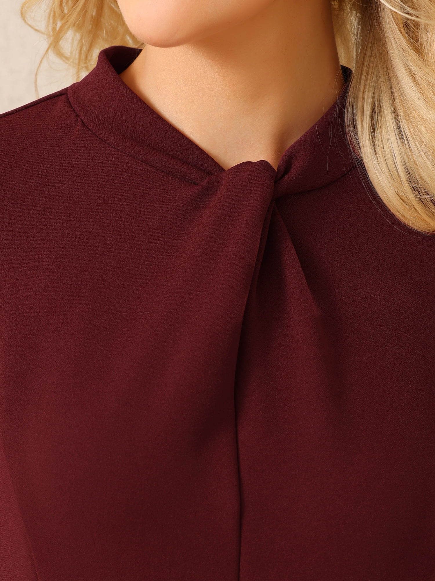 DARING DIVA 3/4 Sleeve Twist Mock Neck Office Work Knee Length Dress 2XL Dark Red