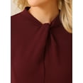 thumbnail image 4 of DARING DIVA 3/4 Sleeve Twist Mock Neck Office Work Knee Length Dress S Dark Red, 4 of 7