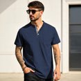 thumbnail image 2 of Men's Henley Shirt Short Sleeve Cotton Casual T-Shirt With Chest Pocket Contrast Button Placket Regular Fit Summer Tops for Daily Wear,M, 2 of 9