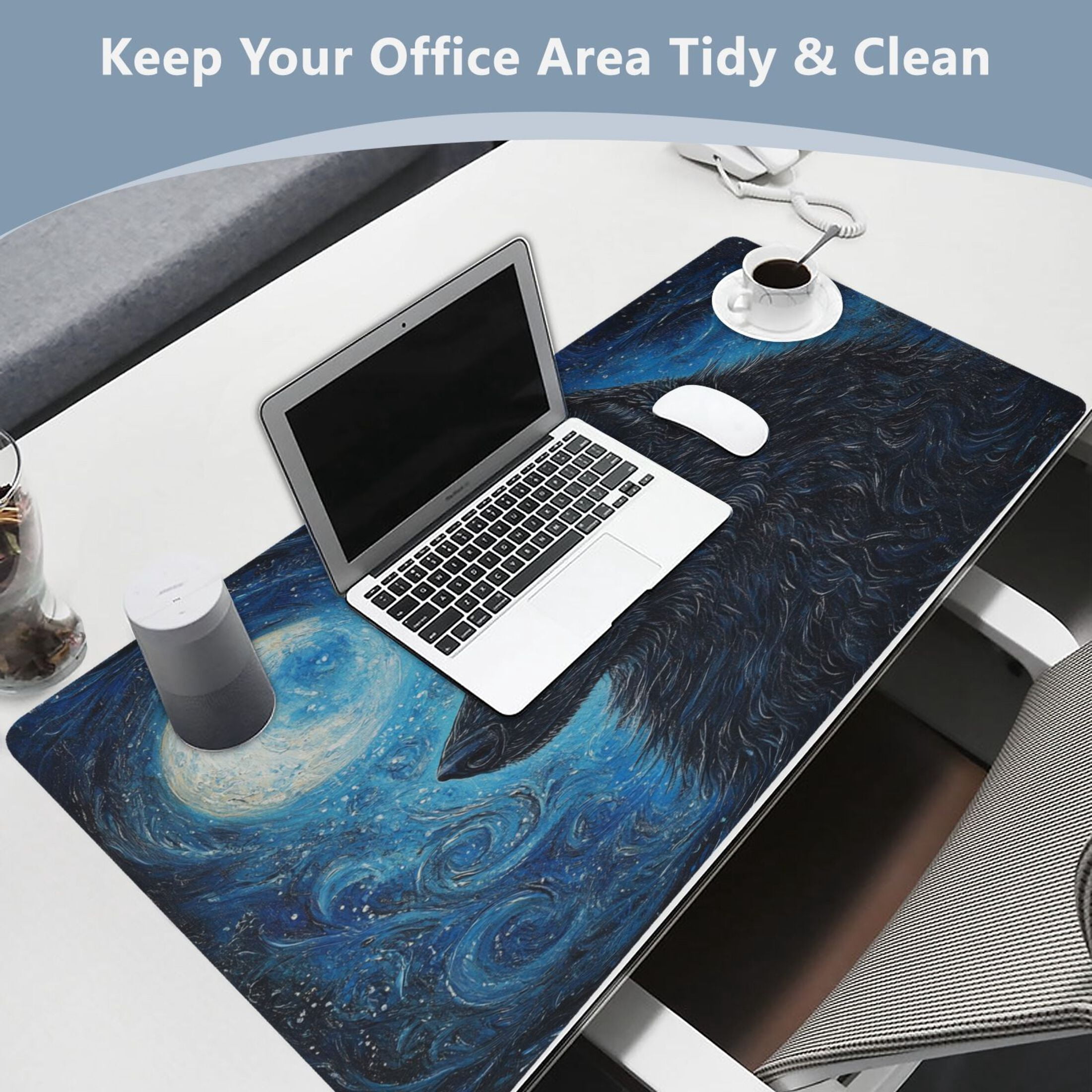 Wobogo Cool Black Wolf Gaming Mouse Pad Non-slip Leather Desk Mat Water Resist Keyboard Pad for Gamer Office 16.5×35.4in