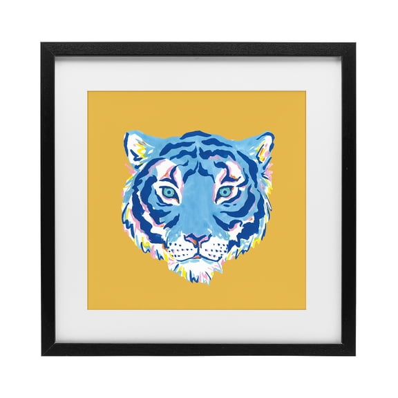 Stupell Industries Eclectic Blue Tiger over Yellow Black Framed Print Under Glass, 13 x 13, by Karolina Sato