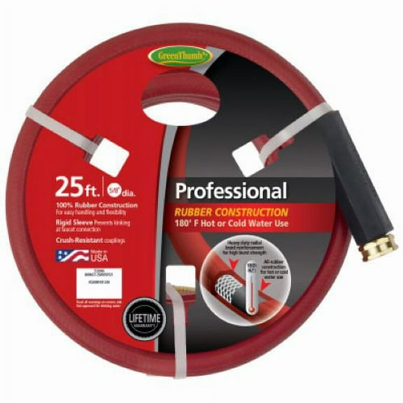 Green Thumb 8696GT-25 5/8" Inch x 25' Foot Professional Red Rubber Hot Water Garden Hose - Quantity of 1