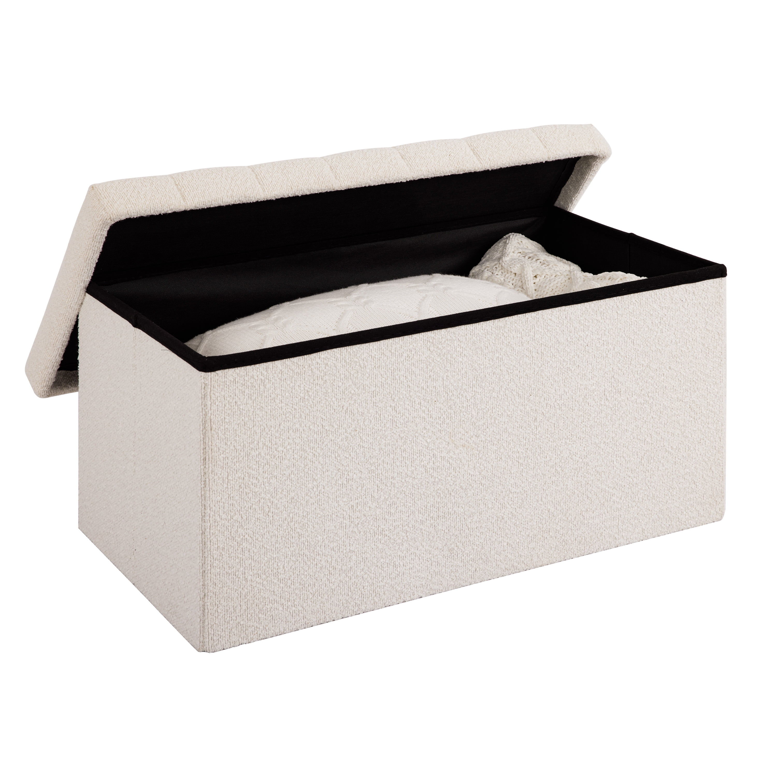 Seville Classics Cushioned Fabric Ottoman Hidden Storage Chest Footrest Chair, Padded Seat for Bedroom, Dorm, Loft, Living Room, Entryway, Hallway, White Boucle, 30" Bench