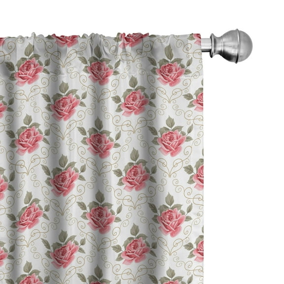 Ambesonne Flower Curtains, Romantic Shabby Plant, Pair of 28"x84", Pink and Green
