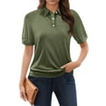 thumbnail image 2 of GXIPO Cotton Polo Shirts for Women 3-Button Collared Short Sleeve Cool Uniform Tops Army Green 3XL, 2 of 5