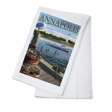 Annapolis, Maryland, Blue Crab and Oysters on Dock (100% Cotton Tea Towel, Decorative Hand Towel, Kitchen and Home)