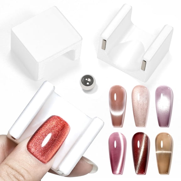 Automatic Cat Eye Magnet for Nails, U-Shaped Strong Nail Art Magnet Tool with Ball Magnet, Easy Multiple Cat Eye Effects for Beginners DIY at Home Salon
