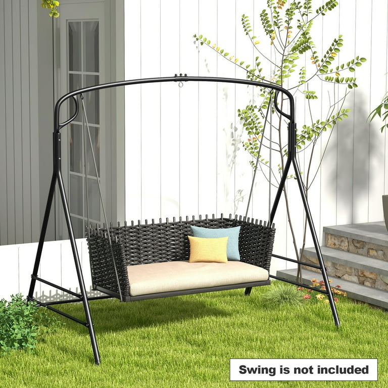 Costway Outdoor Metal Swing Frame Sturdy A Shaped Porch Swing Stand with Extra Side Bars