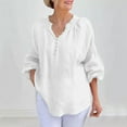 thumbnail image 2 of Dazajoo Womens 3/4 Sleeve Cotton Shirts Vintage Linen Blouses Button V Neck Tunic Tops Solid Color Tees Loose Fit Shirt,White,L, 2 of 6
